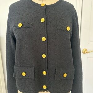 J. Crew Black Knit Button-Front Jacket with Gold Buttons